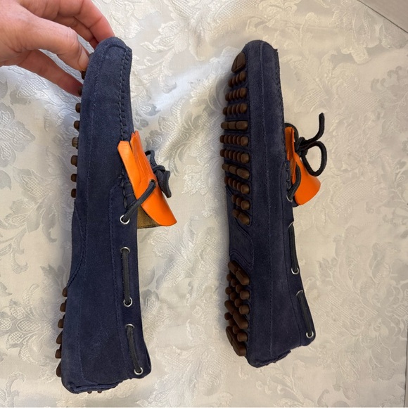 Cole‎ Haan 11M Driving Moccasins Shoe Blue Leather Orange Fringe Kiltie  Preppy - Picture 10 of 11
